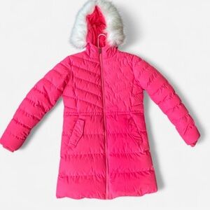 Girls Pink Puffer Coat with Faux Fur Hood size 14